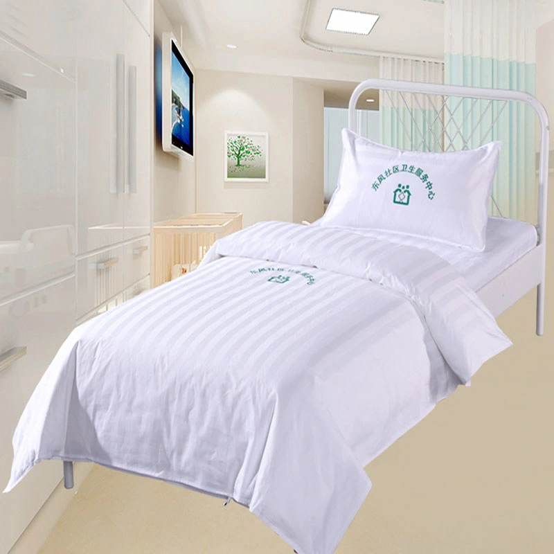 Wholesale Bed Linen Cheap 3PCS Bed Sheet 100% Cotton Flat Sheet White 3cm Stripe Single Fitted Sheet with Logo Hospital Bedding Set